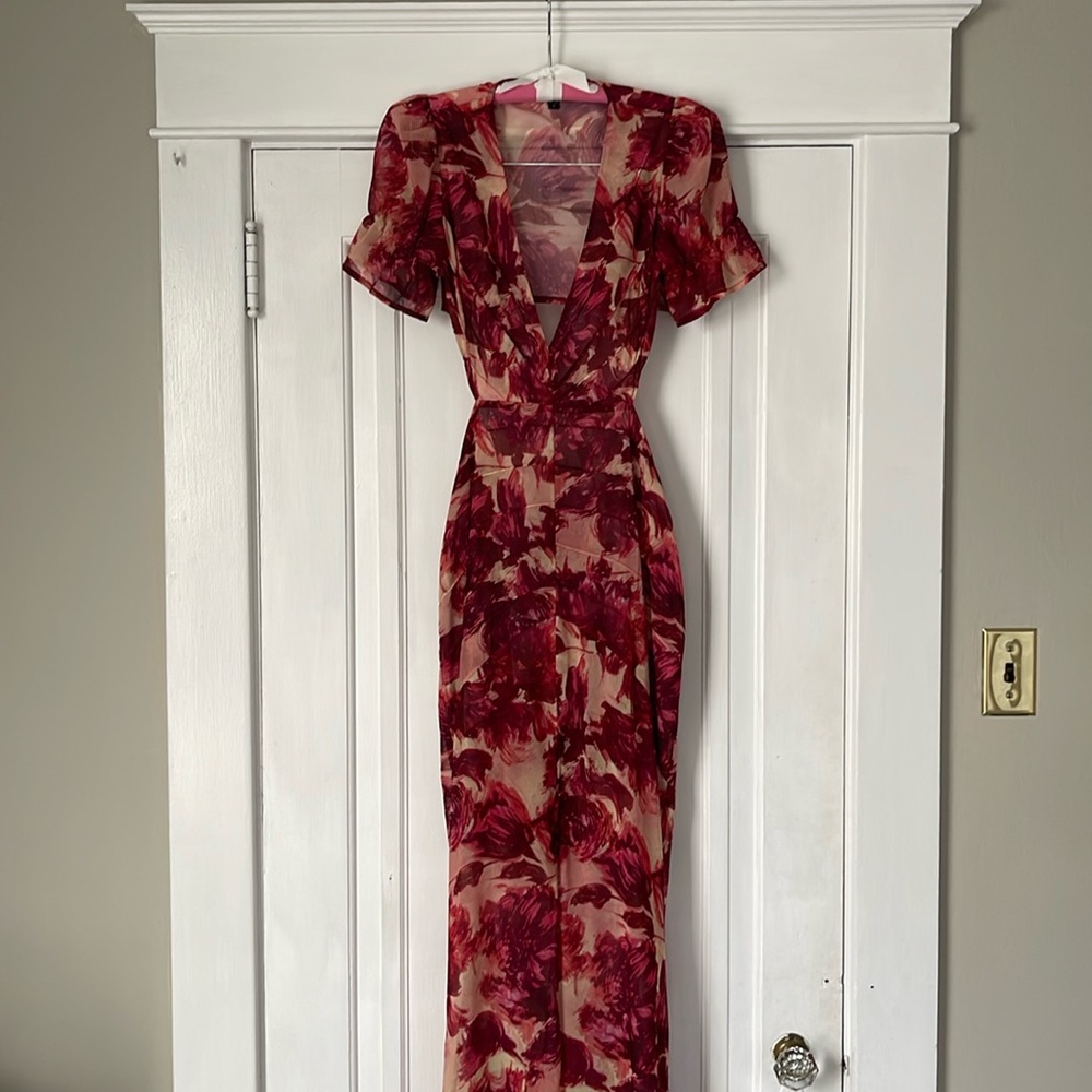 For Love & Lemons Rose Patterned Cut Out Maxi Dress Size Sm